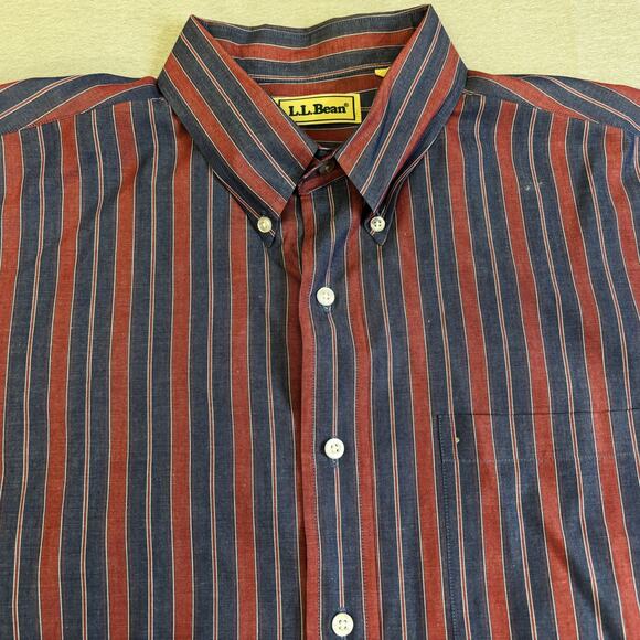 LL Bean Button Up Shirt Mens XL Red Blue Striped Dress Workwear Business Casual - Picture 2 of 7